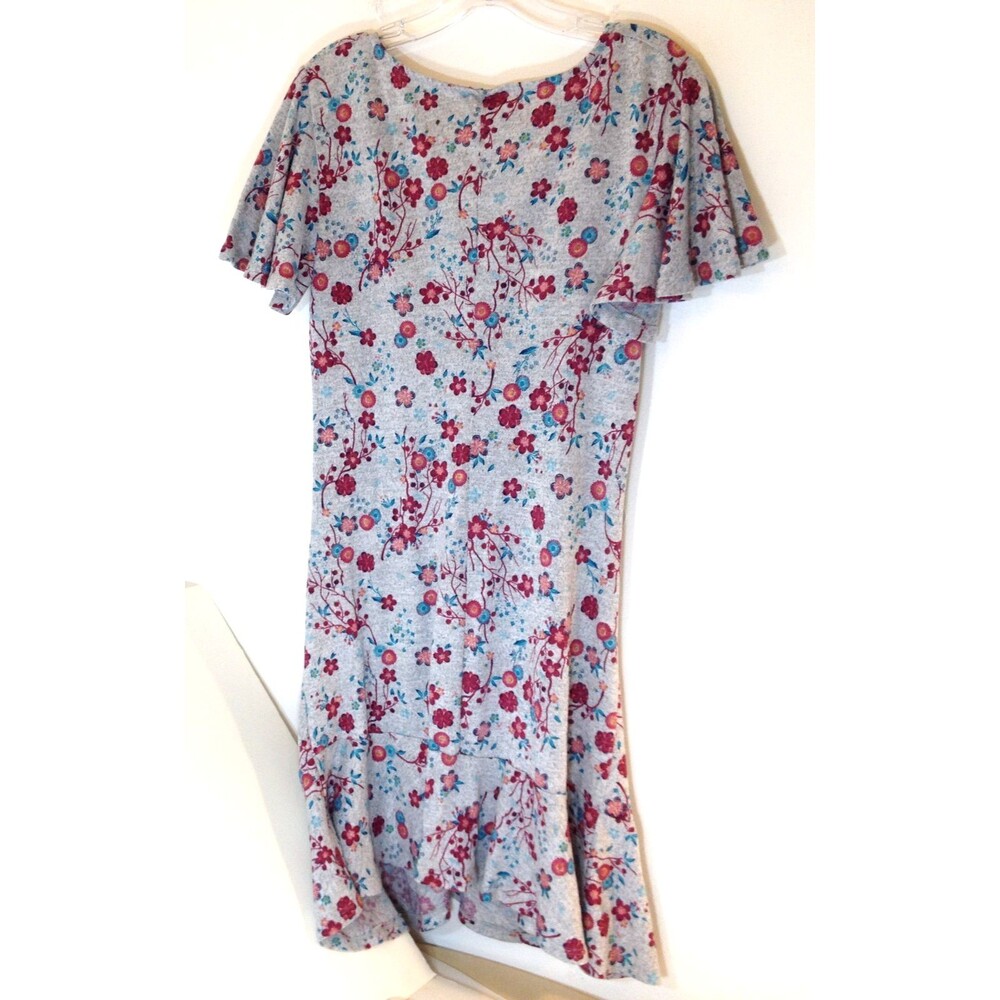 Disney Princess Gray Floral Short Sleeve Ruched Dress Size L - Picture 5 of 10